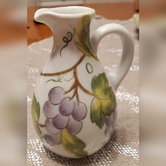 Andrea by Sadek Porcelain Oil / Vinegar Pitcher. Grape pattern - Picture 8 of 11